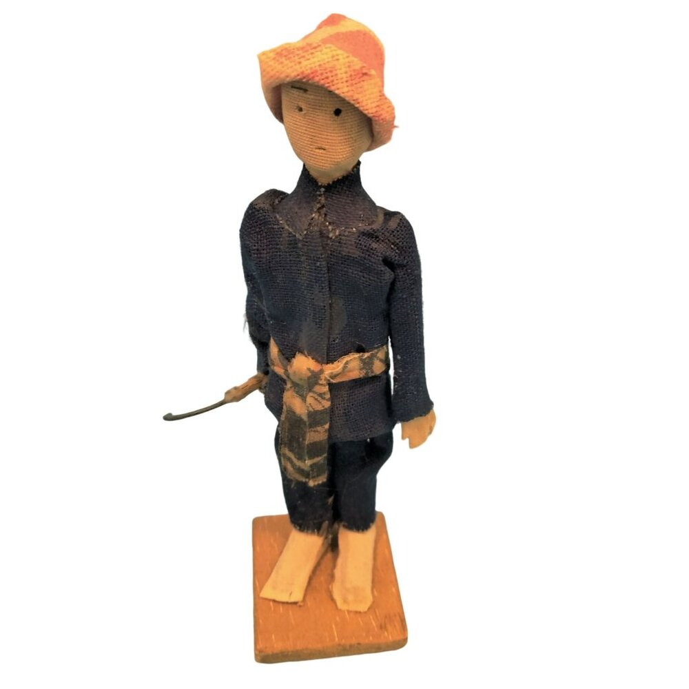 Asian Doll Rice farmer Sickle Scythe Figure Japan Handmade vintage 1940 Stand